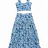 Blue Floral Print Crop Top and Tiered Maxi Skirt Set