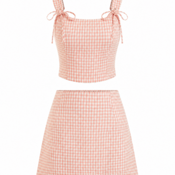 Pink Gingham Cropped Top and A-Line Mini Skirt Two-Piece Set