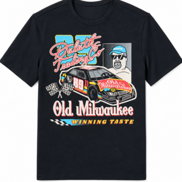 Black Retro Graphic Short-Sleeve T-Shirt with Stock Car Design