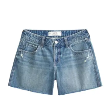 Medium Wash High-Rise Denim Shorts with Distressed Details