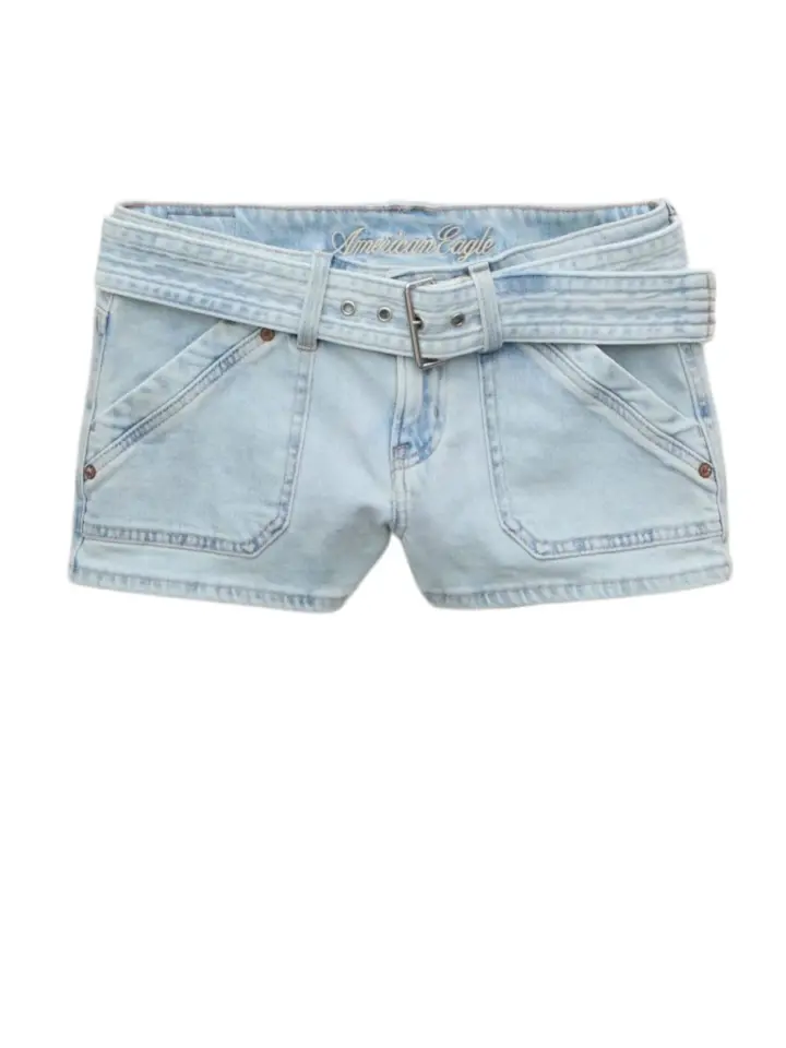 Light Wash Denim Shorts with Self-Tie Belt