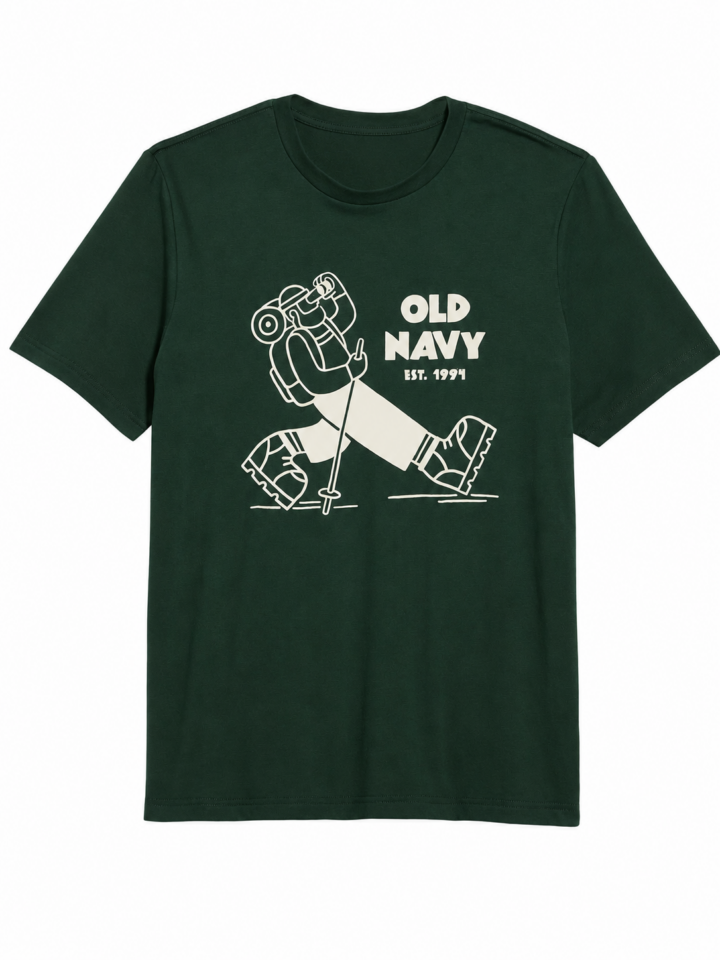 Dark Green Short-Sleeve Crewneck T-Shirt with Hiker Graphic