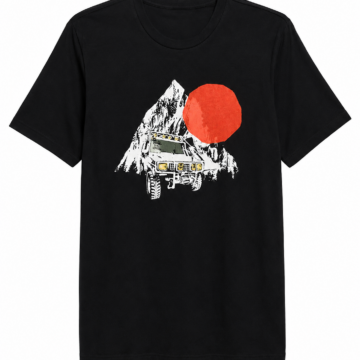 Black Short-Sleeve Crewneck T-Shirt with Off-Road Graphic