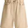 Khaki Paperbag Waist High-Rise Flared Shorts