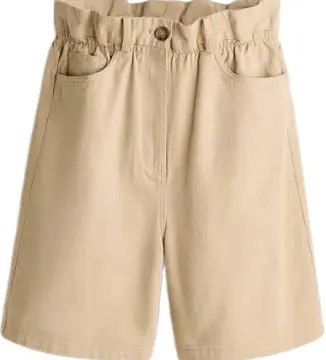 Khaki Paperbag Waist High-Rise Flared Shorts