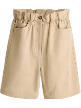 Khaki Paperbag Waist High-Rise Flared Shorts