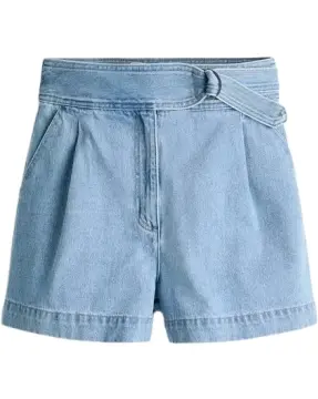 Light Blue High-Waisted Denim Flare Shorts