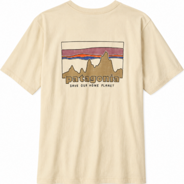 Light Beige Short-Sleeve Crewneck T-Shirt with Mountain Graphic