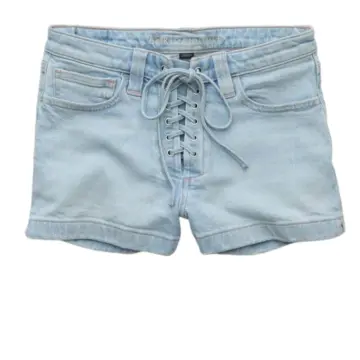 Light Wash Fitted Denim Shorts with Lace-Up Front
