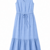 Light Blue Crinkled Texture V-Neck Midi Dress