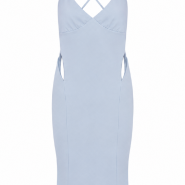 Light Blue Satin Bodycon Slip Dress with Cross-Back Straps