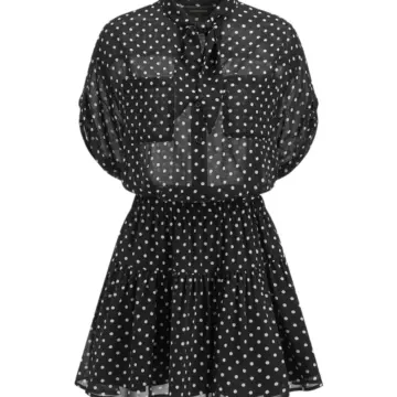 Black Polka Dot Mini Dress with Balloon Sleeves