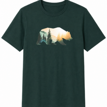 Forest Green Short-Sleeve T-Shirt with Mountain Bear Graphic