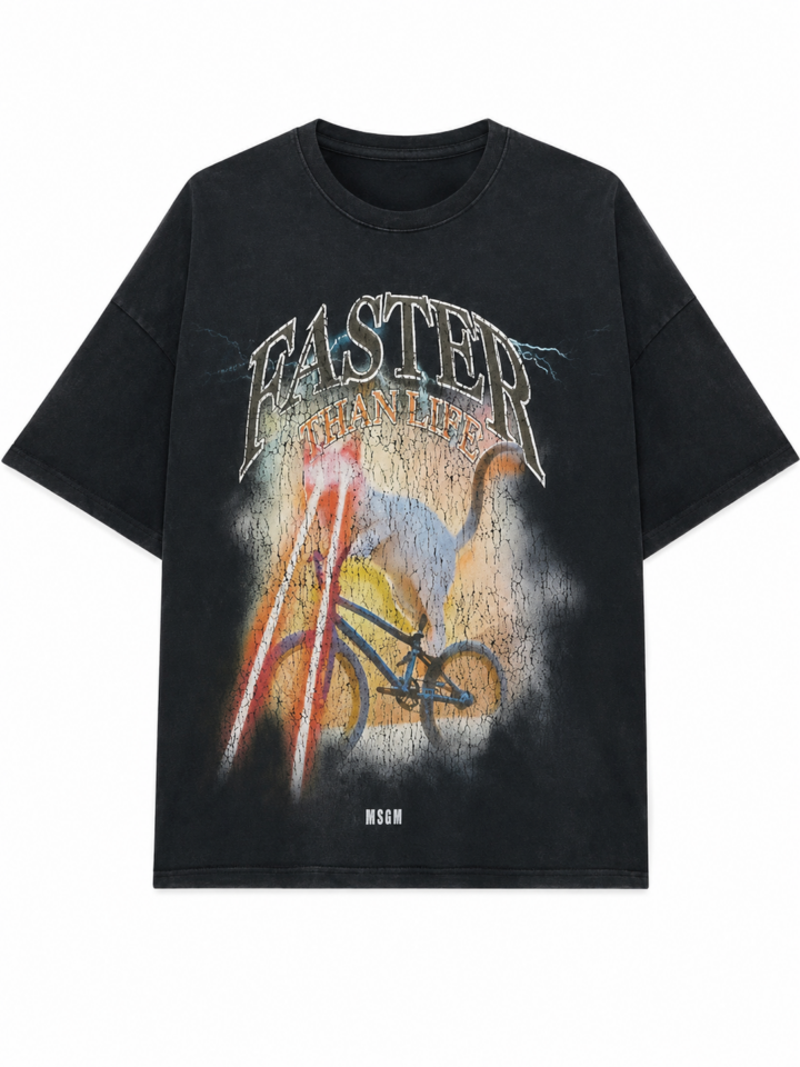 Faded Black Bicycle Graphic Oversized T-Shirt