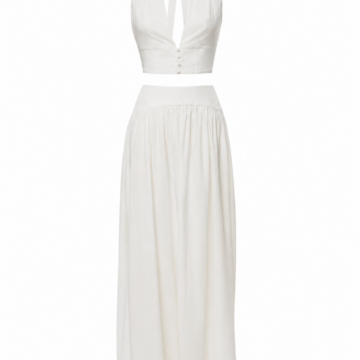 White Halter Crop Top and High-Waisted Maxi Skirt Set
