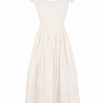Ivory Floral Print Midi Dress with Cap Sleeves and Pleated Skirt