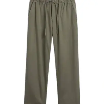 Olive Green Relaxed Straight-Leg Pull-On Pants with Drawstring