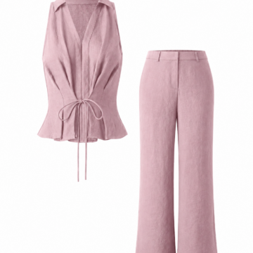 Dusty Rose Two-Piece Set with Peplum Top and Wide-Leg Pants
