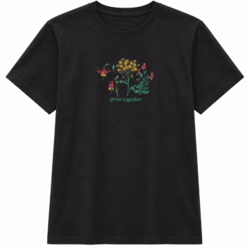 Black Graphic Short-Sleeve T-Shirt with Wildflowers