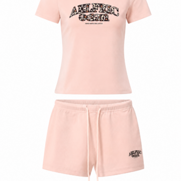Light Pink Graphic T-Shirt and Shorts Two-Piece Set