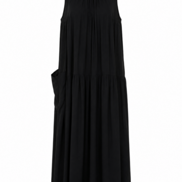 Black High Neck Tiered Maxi Dress with Side Pocket