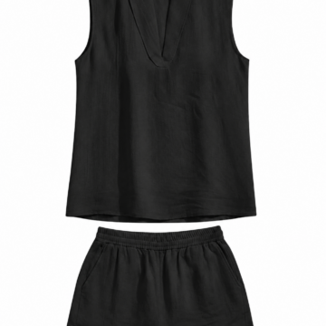 Black Sleeveless V-Neck Boxy Top and Elasticated Waist Shorts Set