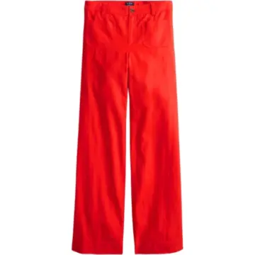 Red Wide Straight-Leg Trousers with Patch Pockets and Button Fly