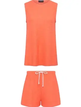 Coral Sleeveless Tunic Top and Shorts Set