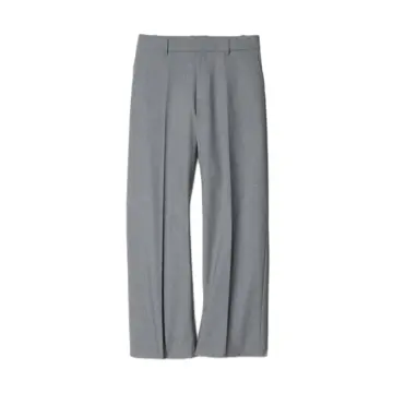 Grey Straight-Leg Trousers with Pressed Crease and Flat Front