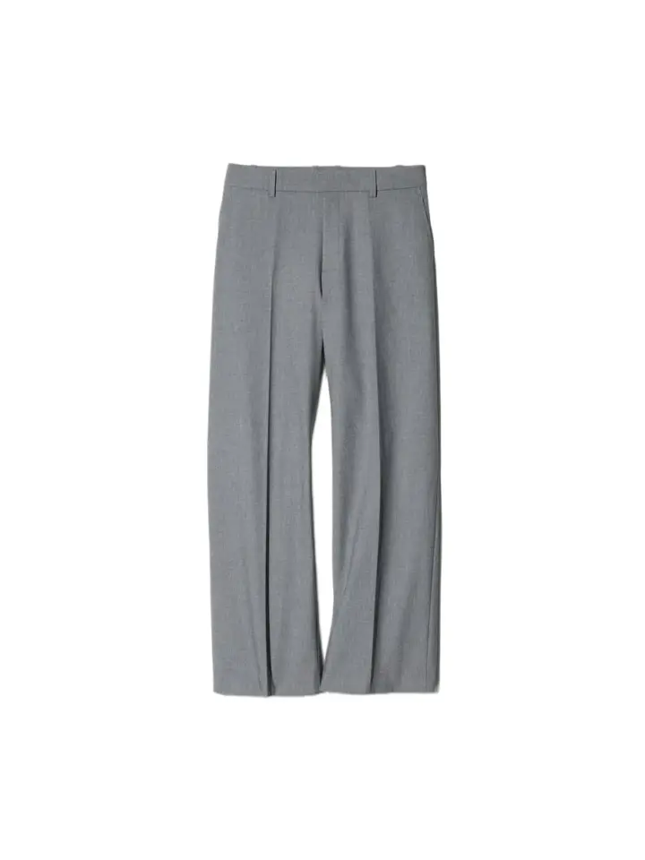 Grey Straight-Leg Trousers with Pressed Crease and Flat Front