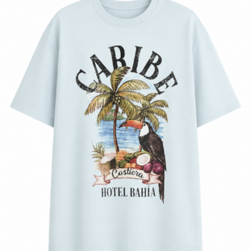 Light Blue Caribbean Vintage Graphic Oversized T-Shirt