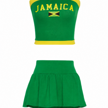 Green Bandeau Tube Top and Mini Skirt Set with Yellow Trim