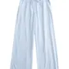 Light Blue White Striped Wide Leg Drawstring Pants