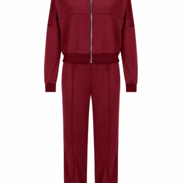 Burgundy Bomber Jacket and Matching Pants Two-Piece Set