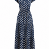 Navy Blue Floral Print Maxi Dress with Flutter Sleeves