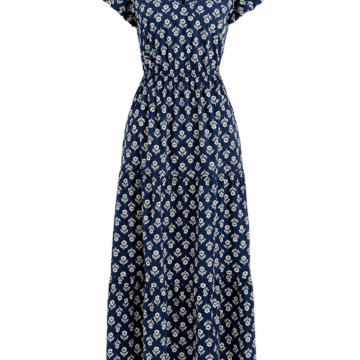 Navy Blue Floral Print Maxi Dress with Flutter Sleeves