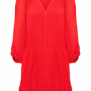 Red Relaxed A-Line Mini Dress with V-Neck and Ribbed Texture