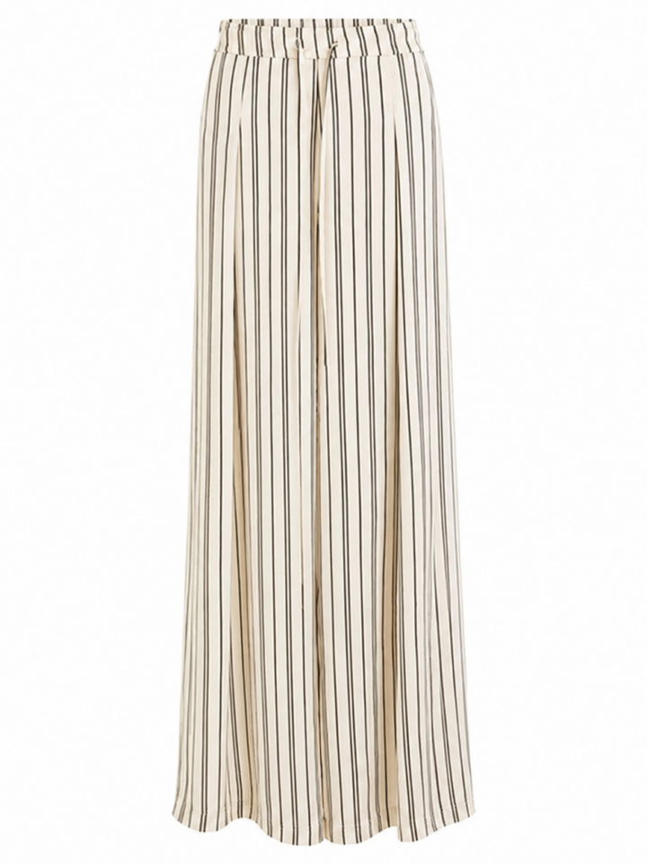 Cream Wide-Leg Pinstripe Lounge Pants