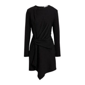 Black Relaxed Fit Twist Waist Long Sleeve Dress