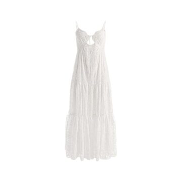 White Sleeveless Maxi Dress with Keyhole Cutout and Tiered Panels
