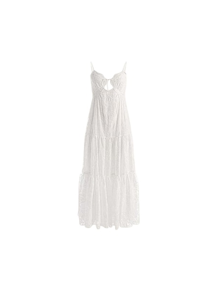 White Sleeveless Maxi Dress with Keyhole Cutout and Tiered Panels