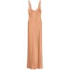 Warm Tan Peach Sleeveless Maxi Slip Dress with Sheer Lace Trim