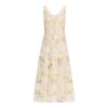 Cream Floral Print Midi Dress with Sheer Overlay and A-Line Skirt