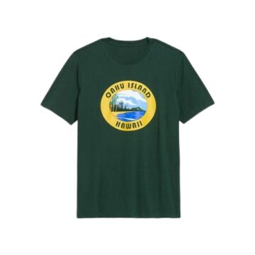 Dark Green Oahu Island Hawaii Graphic T-Shirt