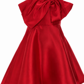 Red Satin Mini Dress with Oversized Bow and A-Line Skirt