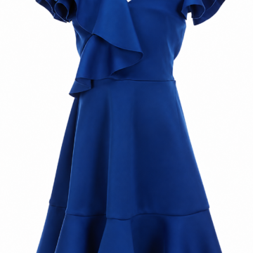 Royal Blue Flared Mini Dress with Ruffled Asymmetrical Bodice