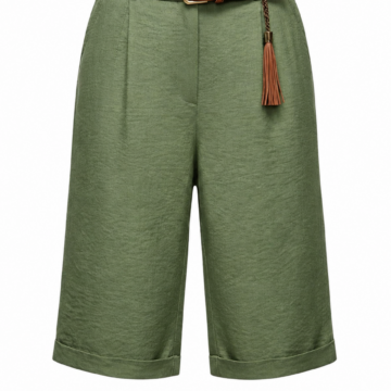 Olive Green High-Waist Pleated Culotte Pants