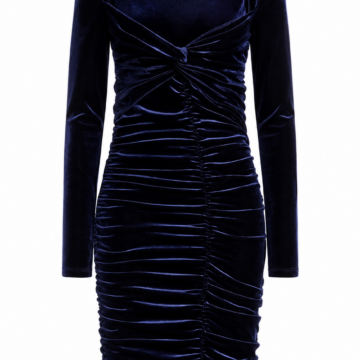Navy Velvet Bodycon Dress with Knot Detail and Ruching