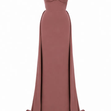Dusty Rose Strapless Sweetheart Twisted Column Gown with Train