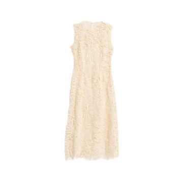 Cream Textured Fringe A-Line Midi Dress
